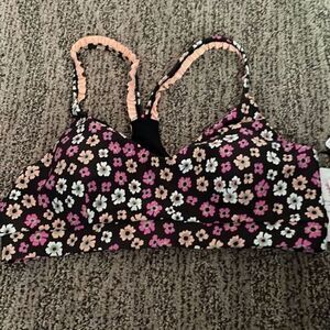 The Upside Arica Larri Sports Bra or Swim Top Sz Large Black Pink Flowers NWT